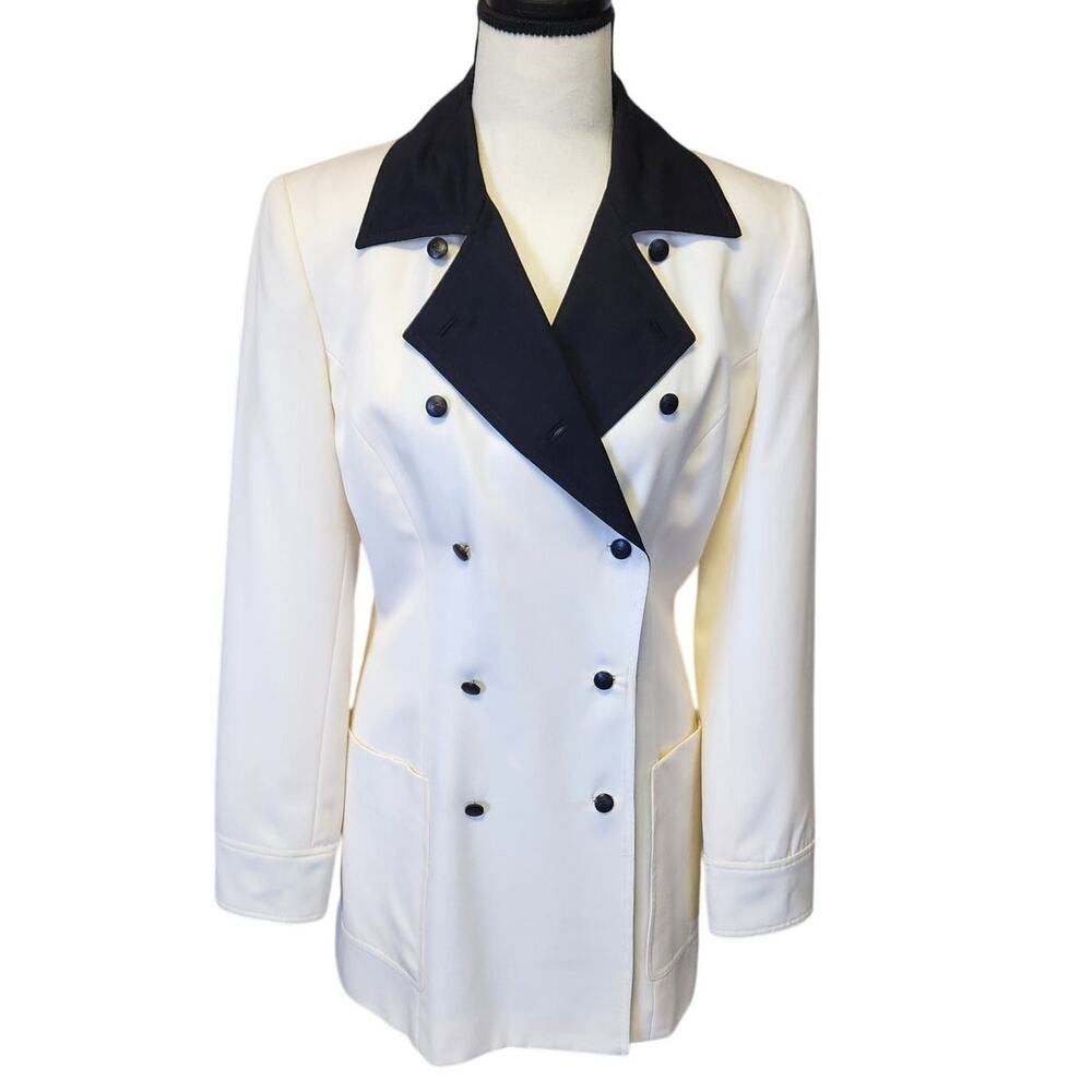 Wathne Equestrian Double Breasted Off White Wool Blazer Jacket Made USA Size 6